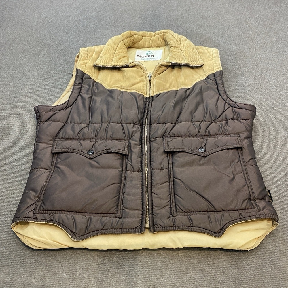 Vintage Pacific Trail Puffer Vest Mens L Corduroy Full Zip Jacket Retro 80s 70s‎